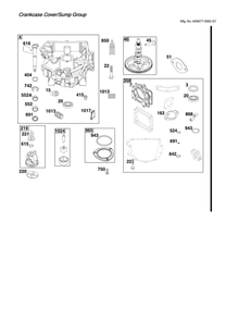 Crankcase Cover/Sump Diagram and Parts List for 44N677-0065-G1  Briggs and Stratton Engine